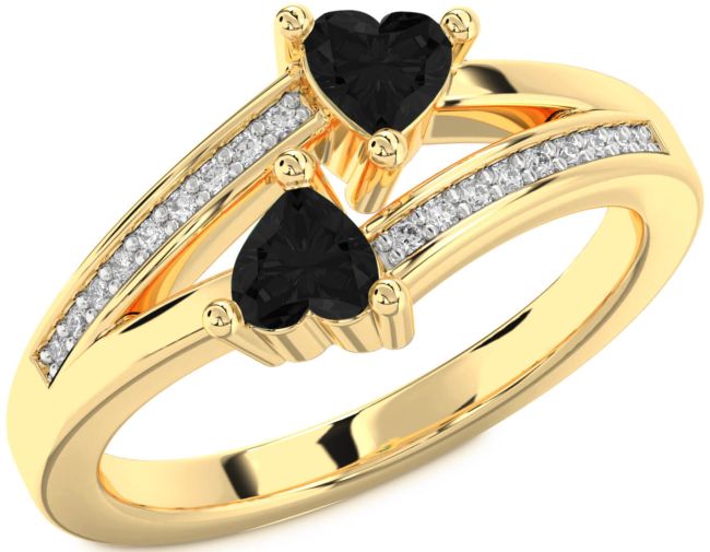 Black Diamond Gold Two Heart Ring