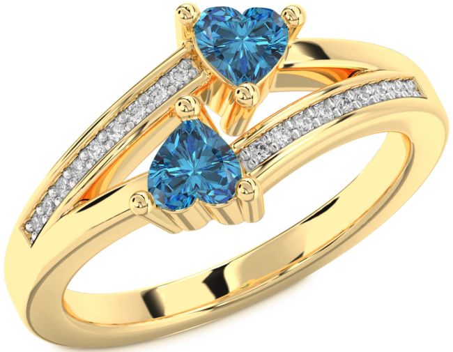 Blue Diamond Gold Two Heart Ring