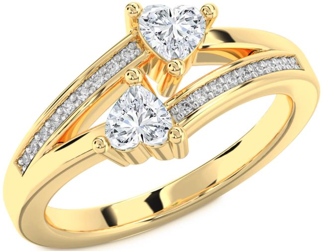 Diamond Gold Two Heart Ring