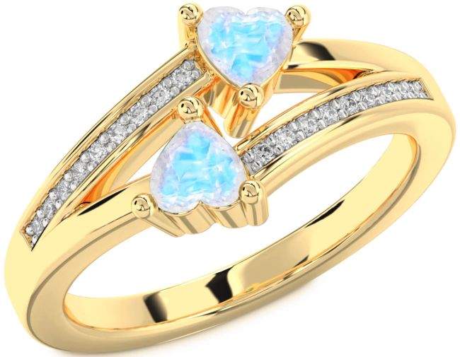 Diamond Moonstone Gold Silver Two Heart Ring