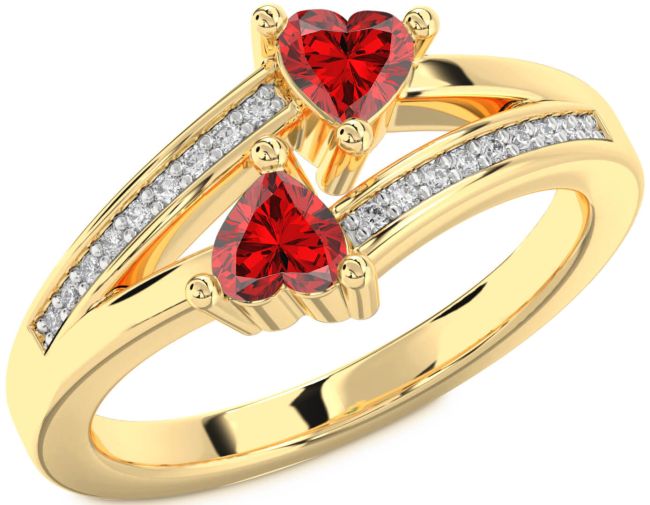 Diamond Ruby Gold Two Heart Birthstone Ring