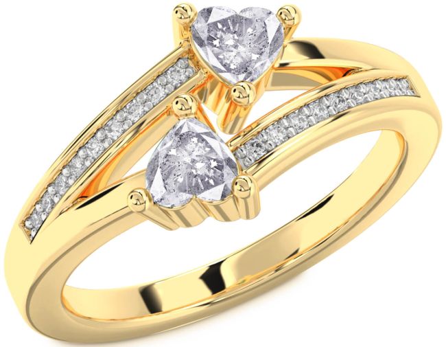 Salt & Pepper Diamond Gold Two Heart Ring