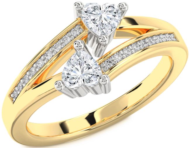 Diamond Gold Silver Two Heart Ring