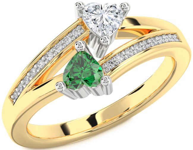 Diamond Gold Silver Two Heart Promise Ring