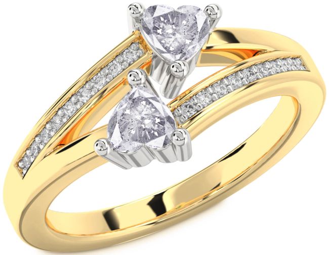 Salt & Pepper Diamond Gold Silver Two Heart Ring