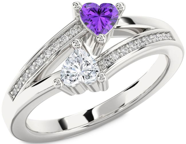 Diamond Silver Two Heart Promise Ring