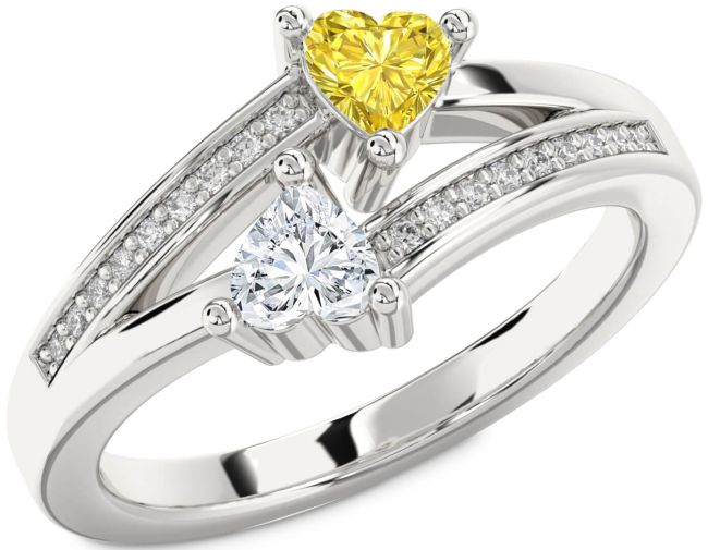 Diamond Silver Two Heart Promise Ring