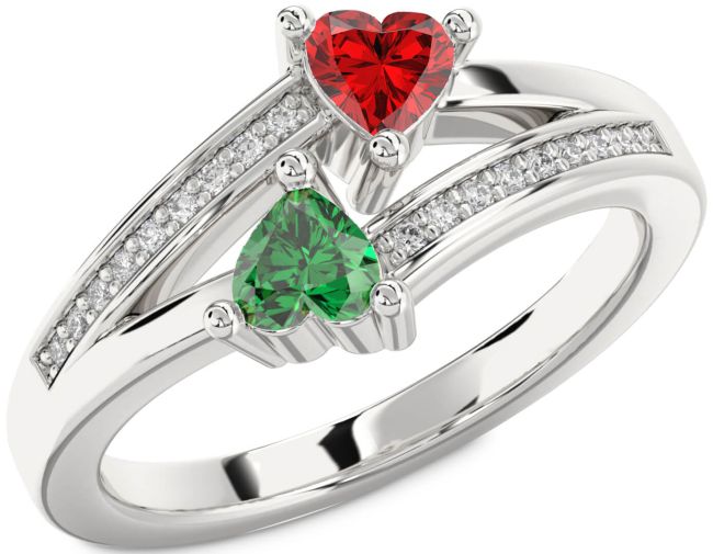 Diamond Silver Two Heart Promise Ring