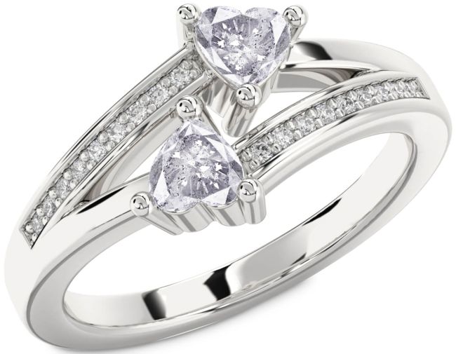 Salt & Pepper Diamond Silver Two Heart Ring