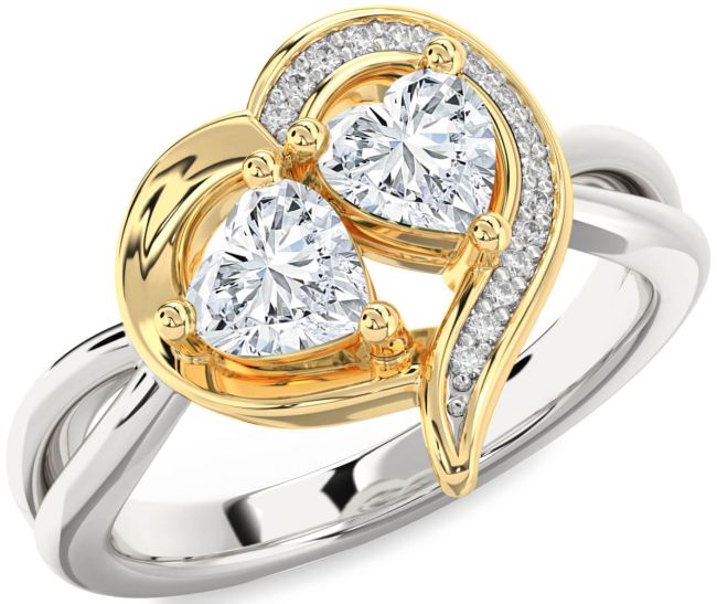 Diamond Platinum & Yellow Gold Two Heart Ring
