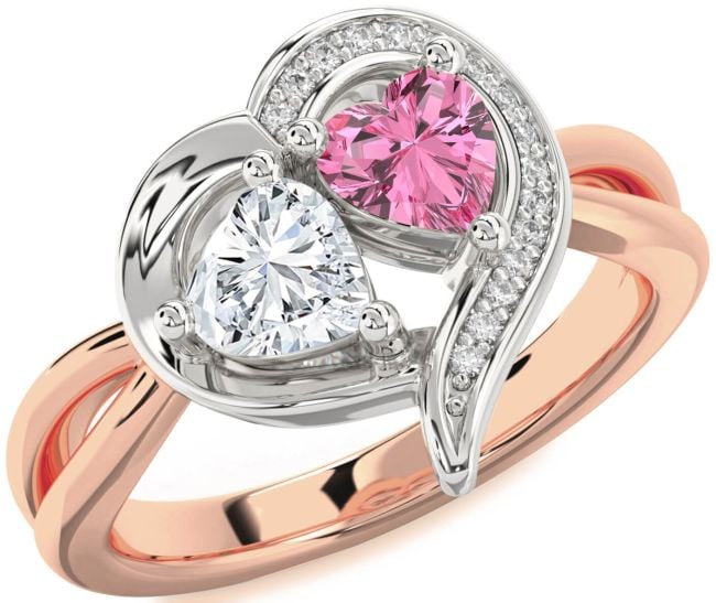 Diamond Platinum & Rose Gold Two Heart Promise Ring
