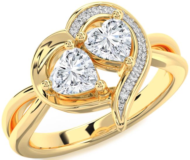 Diamond Gold Two Heart Ring