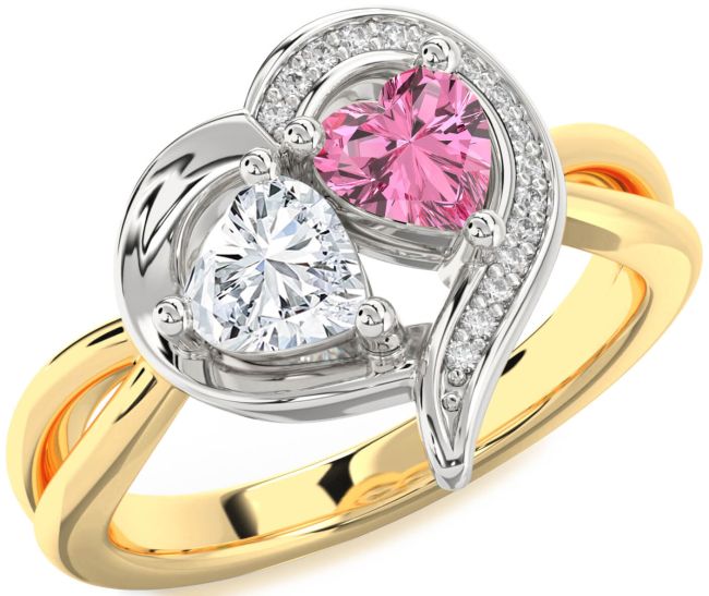 Diamond Platinum & Yellow Gold Two Heart Promise Ring