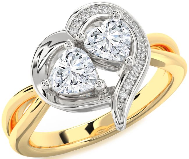 Diamond Gold Silver Two Heart Ring
