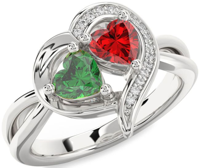Diamond Silver Two Heart Promise Ring