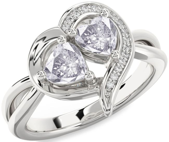 Salt & Pepper Diamond Silver Two Heart Ring