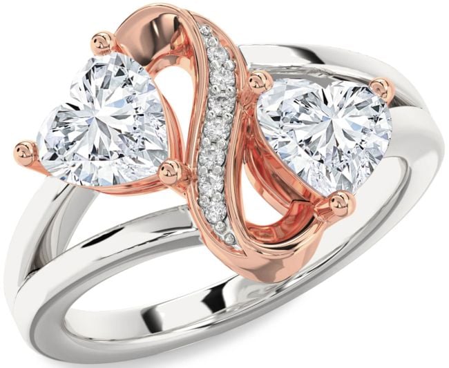 Diamond White Rose Gold Infinity Two Heart Ring
