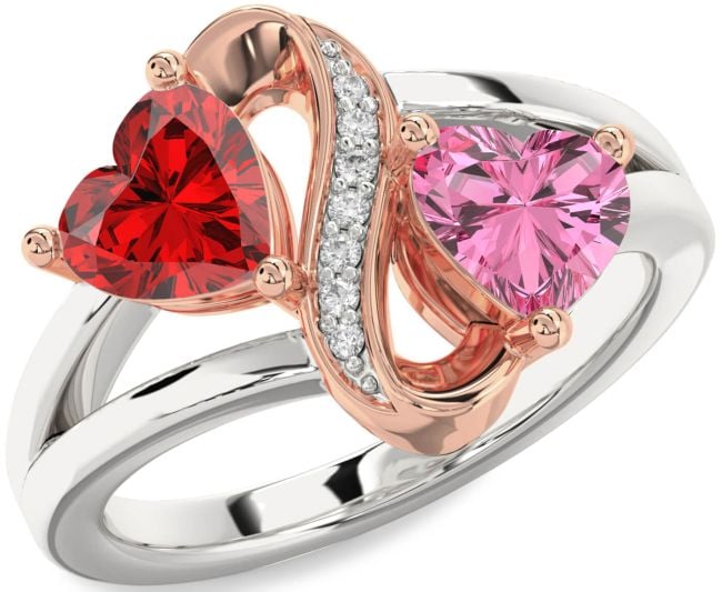 Diamond Silver & 10K Rose Gold Infinity Two Heart Promise Ring