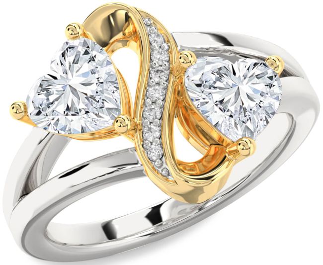 Diamond Gold Silver Infinity Two Heart Ring
