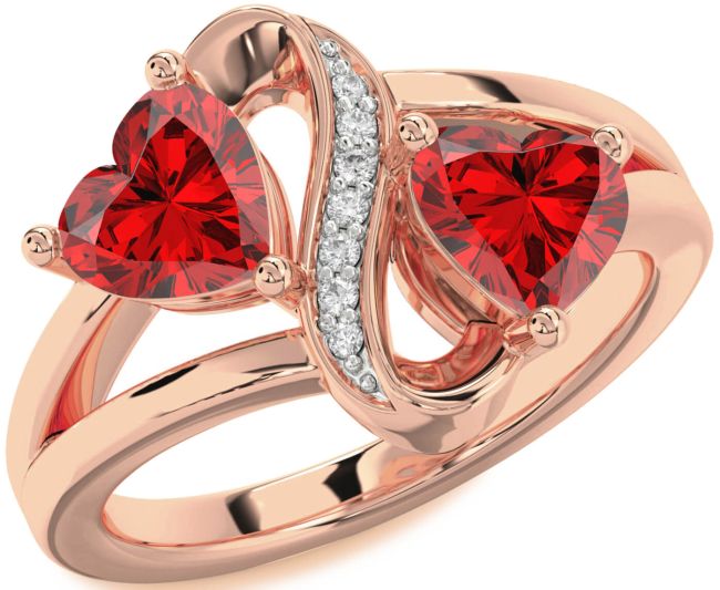 Diamond Ruby Rose Gold Infinity Two Heart Birthstone Ring