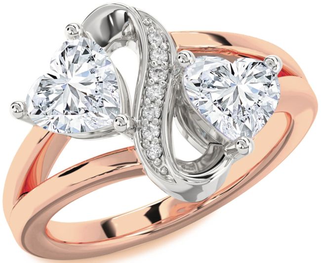 Diamond White Rose Gold Infinity Two Heart Ring
