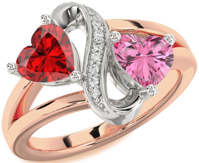 Diamond White Rose Gold Infinity Two Heart Promise Ring