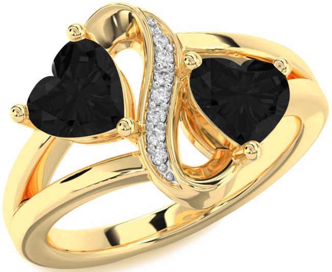 Black Diamond Gold Silver Infinity Two Heart Ring