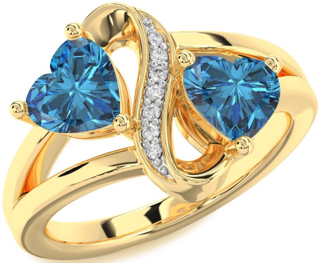 Blue Diamond Gold Silver Infinity Two Heart Ring