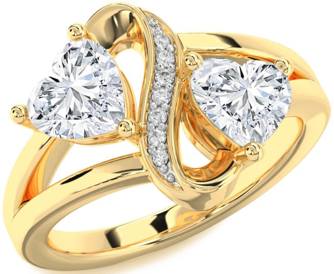 Diamond Gold Infinity Two Heart Ring