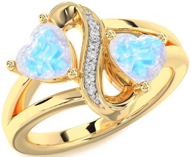 Diamond Moonstone Gold Infinity Two Heart Ring