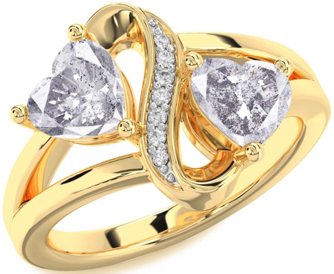 Salt & Pepper Diamond Gold Silver Infinity Two Heart Ring