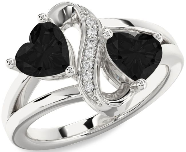 Black Diamond Silver Infinity Two Heart Ring