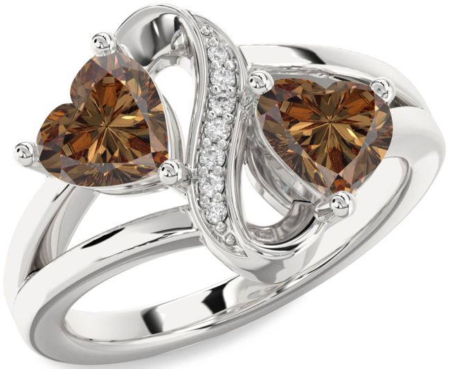 Chocolate Brown Diamond Silver Infinity Two Heart Ring