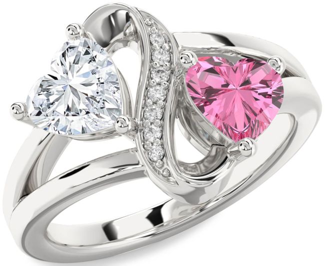 Diamond Silver Infinity Two Heart Promise Ring