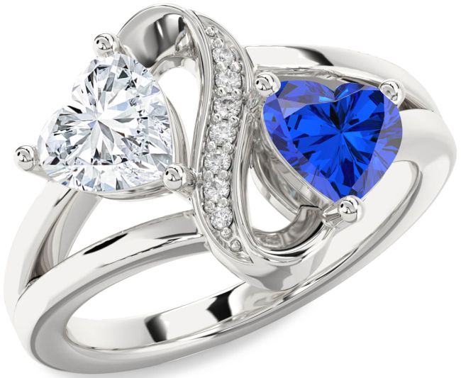 Diamond Silver Infinity Two Heart Promise Ring