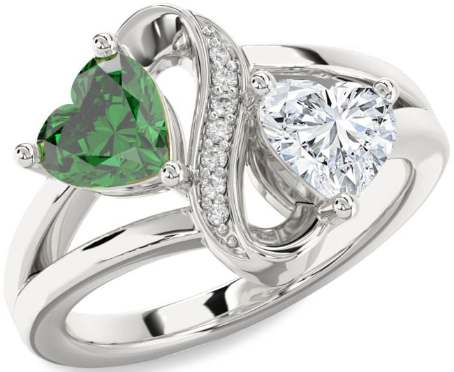 Diamond Silver Infinity Two Heart Promise Ring