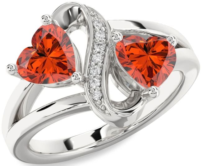 Diamond Fire Opal Silver Infinity Two Heart Ring