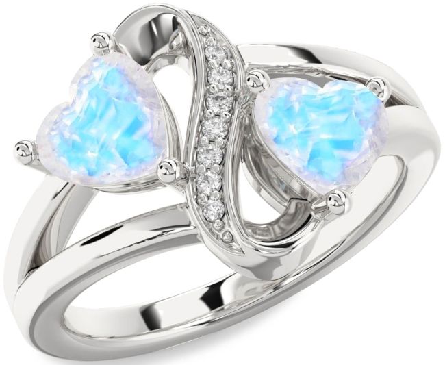 Diamond Moonstone Silver Infinity Two Heart Ring