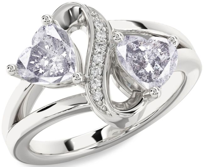 Salt & Pepper Diamond Silver Infinity Two Heart Ring