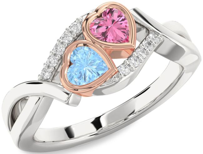 Diamond White Rose Gold Two Heart Promise Ring