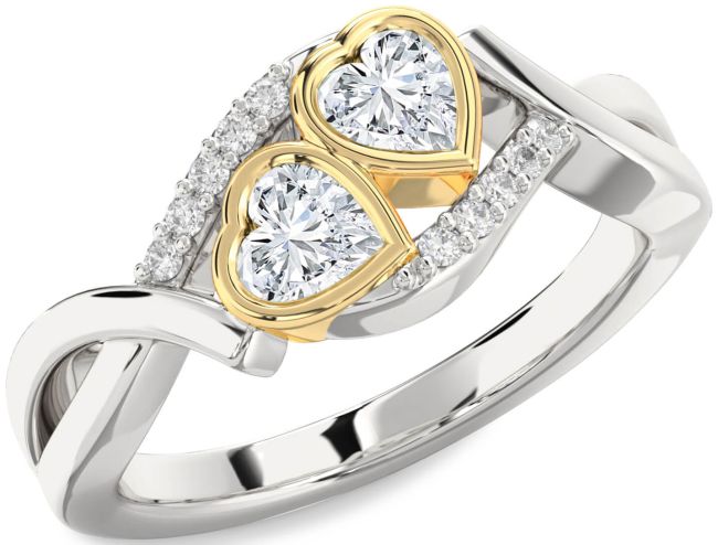Diamond Platinum & Yellow Gold Two Heart Ring