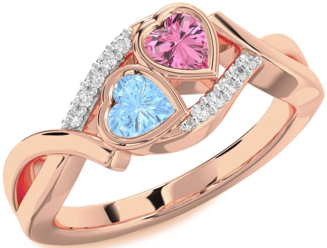Diamond Rose Gold Two Heart Promise Ring
