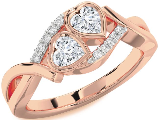 Diamond Rose Gold Two Heart Ring