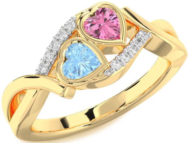 Diamond Gold Silver Two Heart Promise Ring