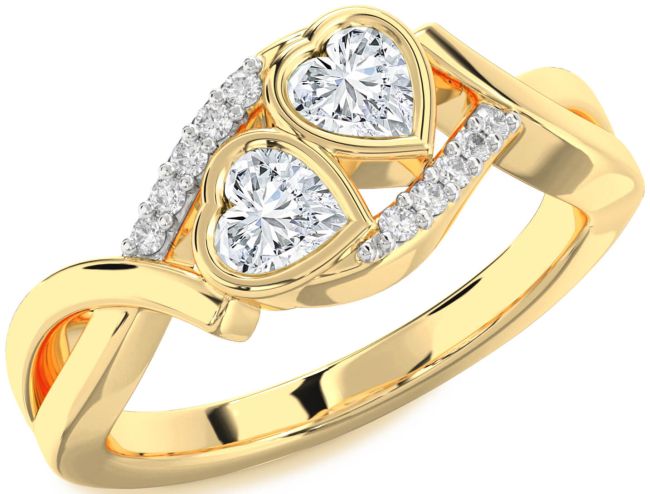 Diamond Gold Two Heart Ring