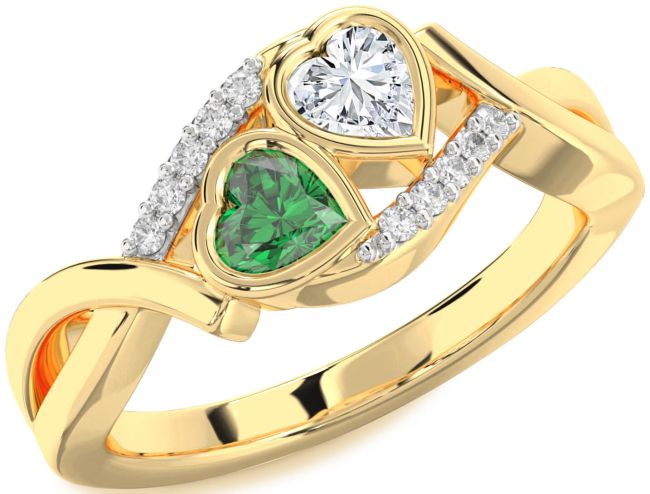 Diamond Gold Silver Two Heart Promise Ring