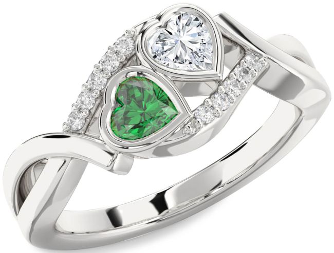 Diamond Silver Two Heart Promise Ring