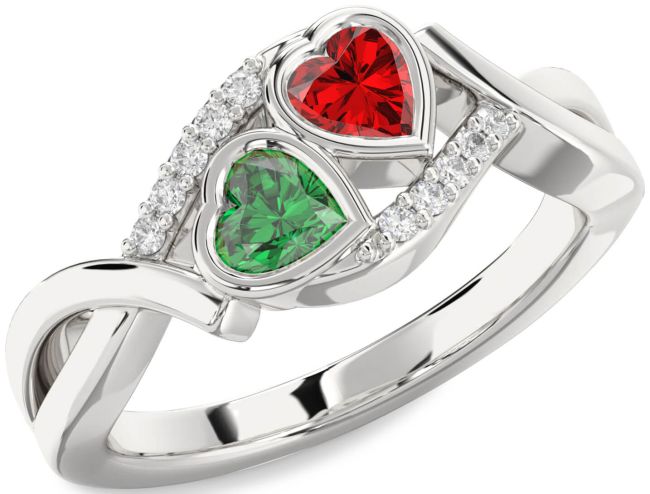Diamond Silver Two Heart Promise Ring