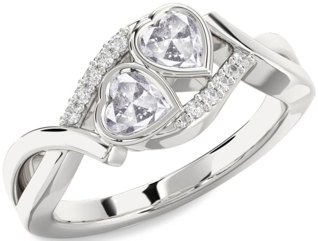 Salt & Pepper Diamond Silver Two Heart Ring