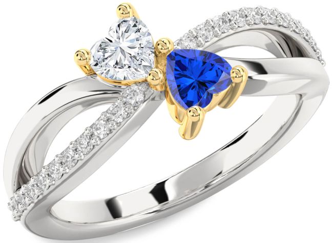 Diamond Gold Silver Two Heart Promise Ring